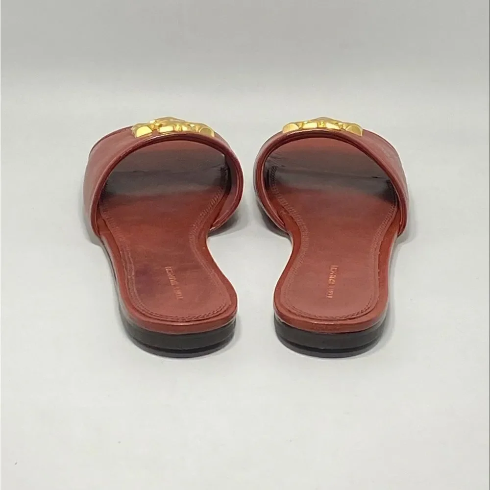 Tory Burch Elanor Leather Logo Slides size 6.5